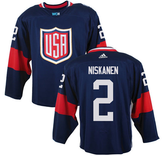 Men's US Hockey #2 Matt Niskanen Navy Blue adidas 2016 World Cup of Hockey  Game Jersey