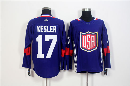 Men's US Hockey #17 Ryan Kesler Navy Blue adidas 2016 World Cup of Hockey Game Jersey