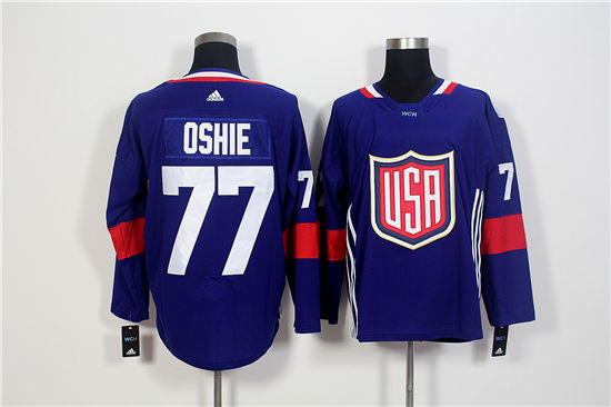 Men's US Hockey #77 T. J. Oshie Navy Blue adidas 2016 World Cup of Hockey Game Jersey