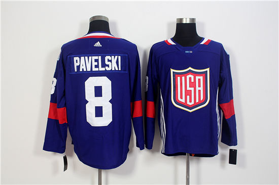 Men's US Hockey #8 Joe Pavelski Navy Blue adidas 2016 World Cup of Hockey Game Jersey