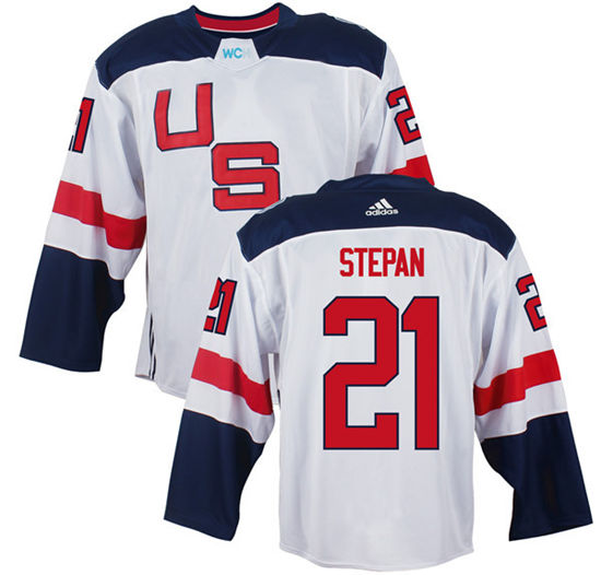 Men's US Hockey #21 Derek Stepan White adidas 2016 World Cup of Hockey  Game Jersey