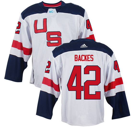 Men's US Hockey #42 David Backes White adidas 2016 World Cup of Hockey  Game Jersey
