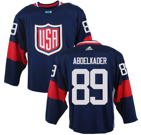 Men's US Hockey #89 Justin Abdelkader Navy Blue adidas 2016 World Cup of Hockey  Game Jersey