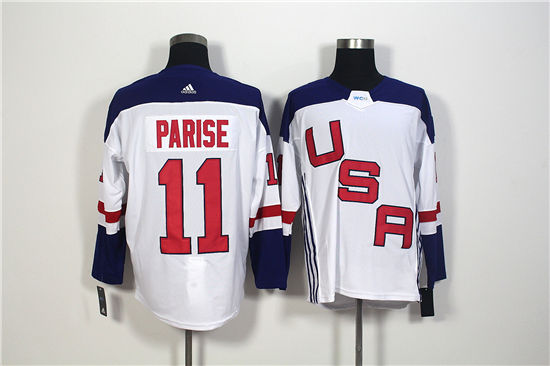 Men's US Hockey #11 Zach Parise White adidas 2016 World Cup of Hockey Game Jersey