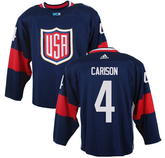 Men's US Hockey #4 John Carlson Navy Blue adidas 2016 World Cup of Hockey  Game Jersey