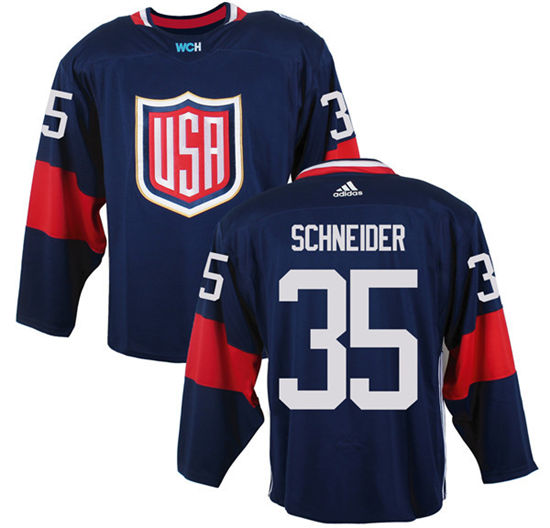 Men's US Hockey #35 Cory Schneider Navy Blue adidas 2016 World Cup of Hockey Game Jersey