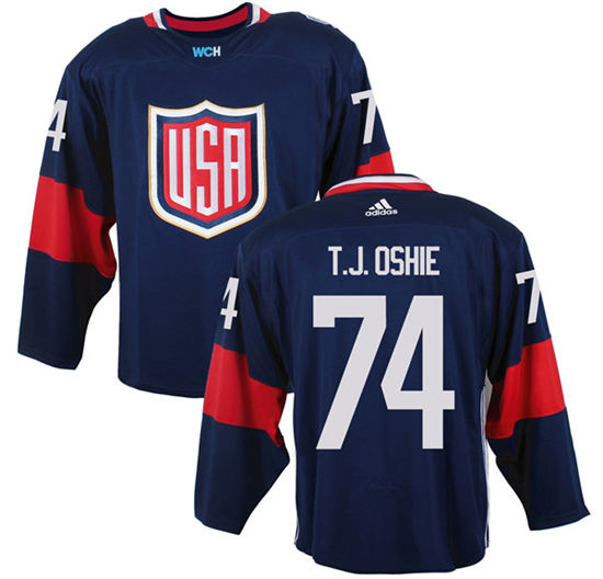 Men's US Hockey #74 T. J. Oshie Navy Blue adidas 2016 World Cup of Hockey  Game Jersey