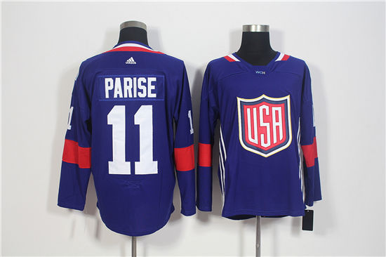 Men's US Hockey #11 Zach Parise Navy Blue adidas 2016 World Cup of Hockey Game Jersey