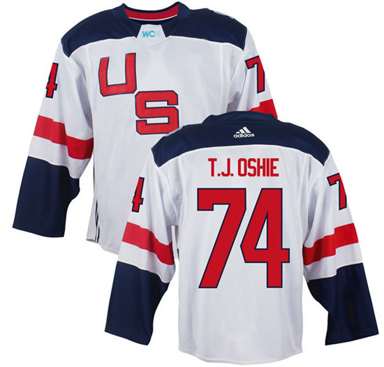 Men's US Hockey #74 T. J. Oshie White adidas 2016 World Cup of Hockey  Game Jersey
