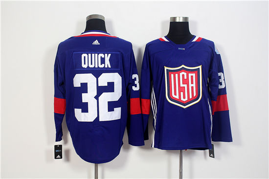Men's US Hockey #32 Jonathan Quick Navy Blue adidas 2016 World Cup of Hockey Game Jersey