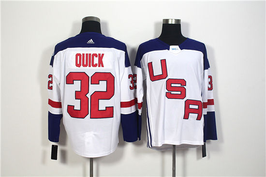 Men's US Hockey #32 Jonathan Quick White adidas 2016 World Cup of Hockey Game Jersey