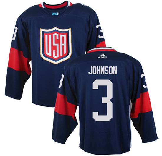 Men's US Hockey #3 Jack Johnson Navy Blue adidas 2016 World Cup of Hockey  Game Jersey
