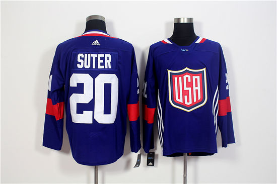 Men's US Hockey #20 Ryan Suter Navy Blue adidas 2016 World Cup of Hockey Game Jersey