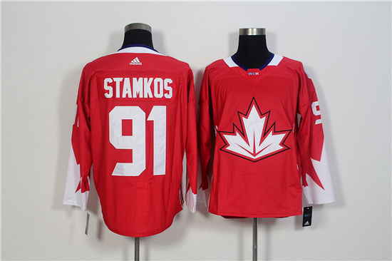Men's Canada Hockey #91 Steven Stamkos Red adidas 2016 World Cup of Hockey  Premier Game Jersey