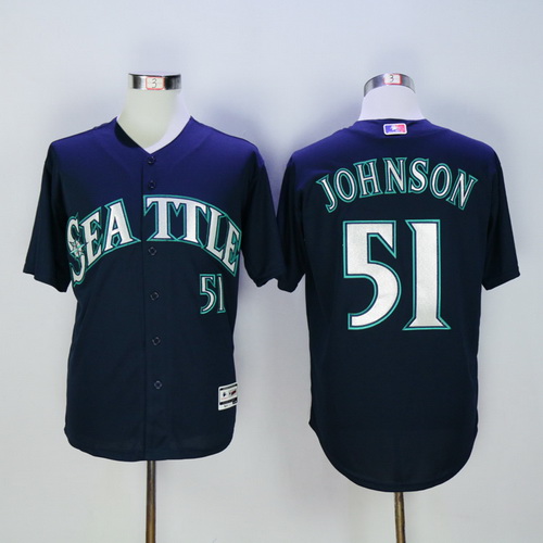 Men's Seattle Mariners Retired Player #51 Randy Johnson Navy Blue 2015 MLB Cool Base Jersey