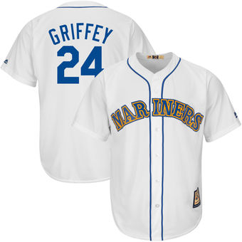 Men's Seattle Mariners #24 Ken Griffey Jr. Majestic White Home Big & Tall Cooperstown Logo Cool Base Player Jersey