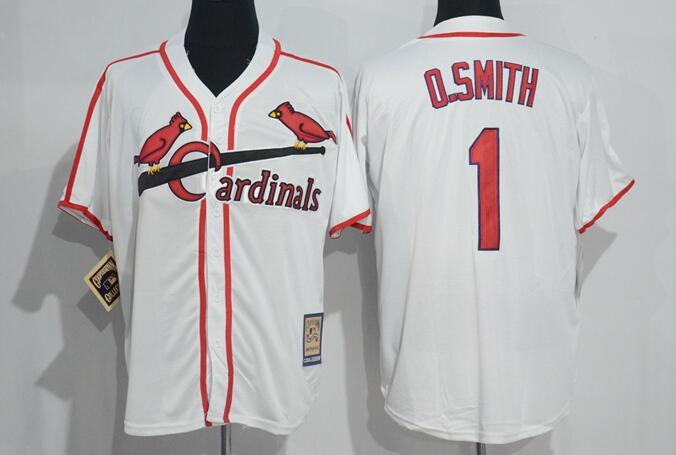 Men's St. Louis Cardinals #1 Ozzie Smith White Home Stitched MLB Majestic Cool Base Cooperstown Collection Player Jersey