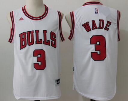 Youth Chicago Bulls #3 Dwyane Wade White Stitched NBA Adidas Swingman Jersey