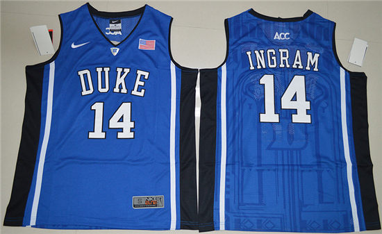 Men's Duke Blue Devils #14 Brandon Ingram V Neck College Basketball Elite Jersey - Blue