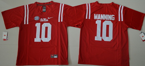 Men's Ole Miss Rebels #10 Eli Manning Red College Football Nike Jersey