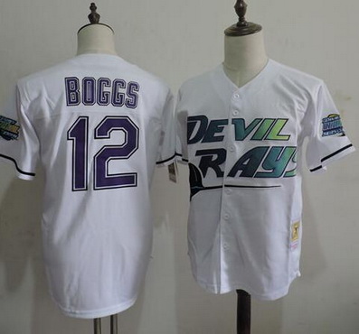 Men's Tampa Bay Rays #12 Wade Boggs 1998 White Throwback  Baseball Jersey