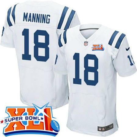 Men's Indianapolis Colts Retired Player #18 Peyton Manning White Super Bowl XLI Stitched NFL Nike Elite Jersey