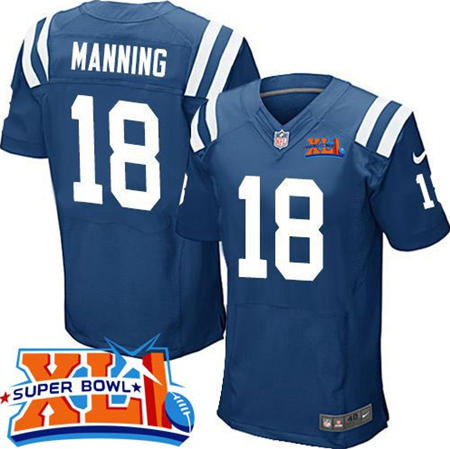 Men's Indianapolis Colts Retired Player #18 Peyton Manning Royal Blue Super Bowl XLI Stitched NFL Nike Elite Jersey