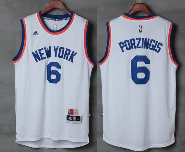 Men's New York Knicks #6 Kristaps Porzingis White 2017 Retro Stitched NBA Adidas Revolution 30 Swingman Jersey
