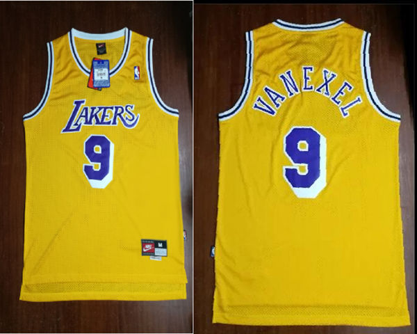 Men's Los Angeles Lakers #9 Nick VanExel Yellow Authentic Throwback Baseketball Jersey