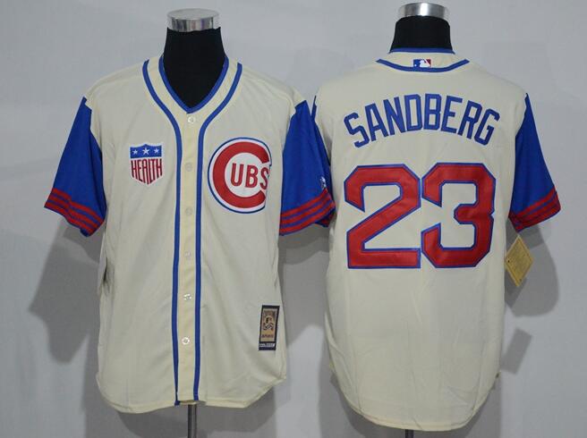 Men's Chicago Cubs #23 Ryne Sandberg Retired Cream 1942 Majestic Cooperstown Collection Throwback Jersey