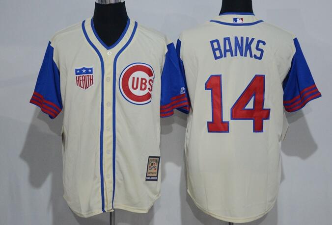 Men's Chicago Cubs #14 Ernie Banks Retired Cream 1942 Majestic Cooperstown Collection Throwback Jersey