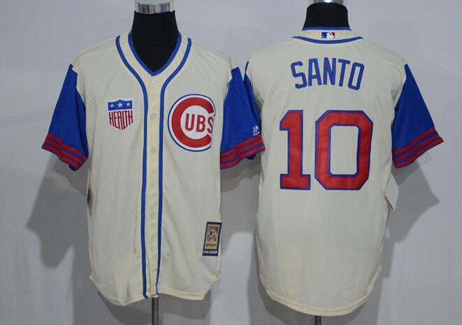 Men's Chicago Cubs #10 Ron Santo Retired Cream 1942 Majestic Cooperstown Collection Throwback Jersey