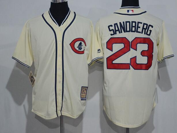 Men's Chicago Cubs #23 Ryne Sandberg Retired Cream 1929 Majestic Cooperstown Collection Throwback Jersey