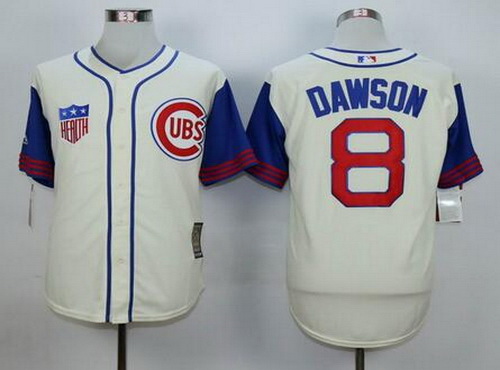 Men's Chicago Cubs Retired Player #8 Andre Dawson Cream 1942 Majestic Cooperstown Collection Throwback Jersey