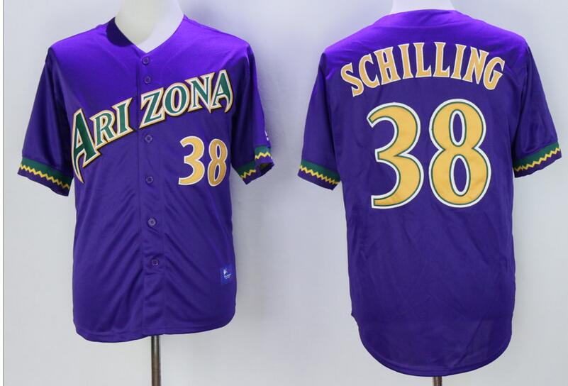 Men's Arizona Diamondbacks #38 Curt Schilling Purple Stitched MLB Throwback Majestic Cooperstown Collection Jersey
