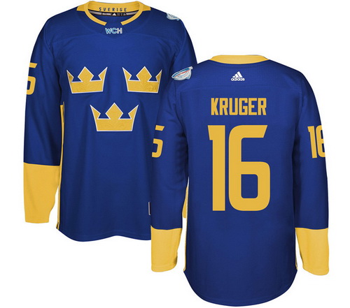 Men's Team Sweden #16 Marcus Kruger Adidas Blue 2016 World Cup of Hockey Jersey