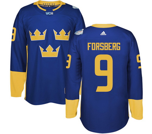 Men's Team Sweden #9 Filip Forsberg Adidas Blue 2016 World Cup of Hockey Jersey