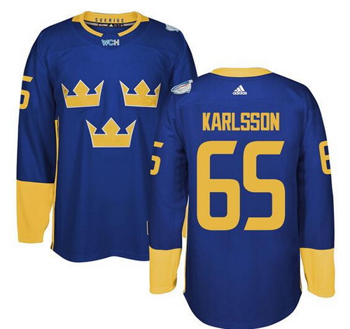 Men's Team Sweden #65 Erik Karlsson Adidas Blue 2016 World Cup of Hockey Jersey
