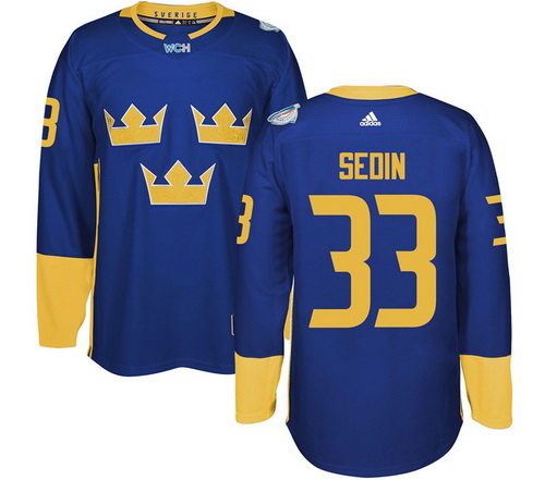 Men's Team Sweden #33 Henrik Sedin Adidas Blue 2016 World Cup of Hockey Jersey