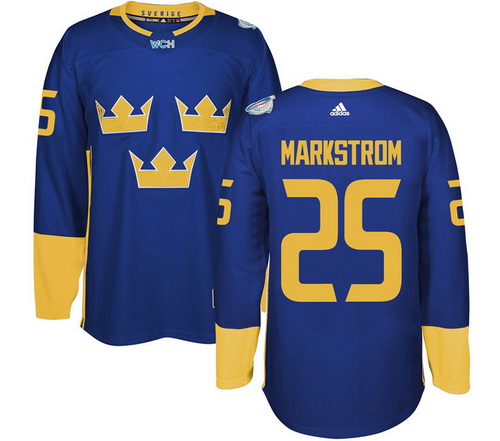 Men's Team Sweden #25 Jacob Markstrom Adidas Blue 2016 World Cup Of Hockey Custom Player Stitched Jersey