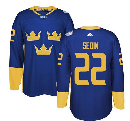 Men's Team Sweden #22 Daniel Sedin Adidas Blue 2016 World Cup of Hockey Jersey