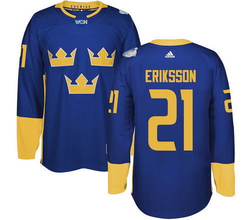 Men's Team Sweden #21 Loui Eriksson Adidas Blue 2016 World Cup of Hockey Jersey