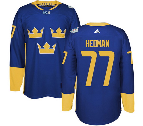 Men's Team Sweden #77 Victor Hedman Adidas Blue 2016 World Cup of Hockey Jersey