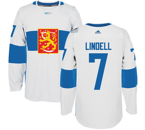 Men's Team Finland #7 Esa Lindell Adidas White 2016 World Cup Of Hockey Stitched WCH Game Jersey
