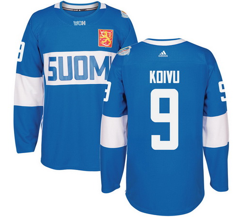 Men's Team Finland #9 Mikko Koivu Adidas Blue 2016 World Cup Of Hockey Stitched WCH Game Jersey