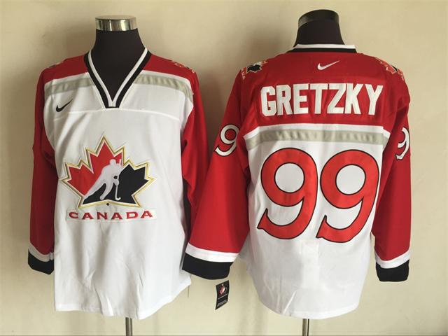 Men's 1998 Team Canada #99 Wayne Gretzky White Nike Olympic Throwback Stitched Hockey Jersey