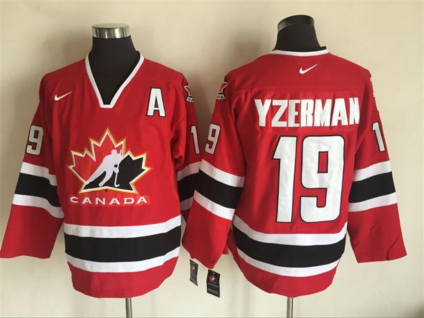 Men's 2002 Team Canada #19 Steve Yzerman Red Nike Olympic Throwback Stitched Hockey Jersey