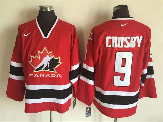 Men's 2002 Team Canada #9 Sidney Crosby Red Nike Olympic Throwback Stitched Hockey Jersey