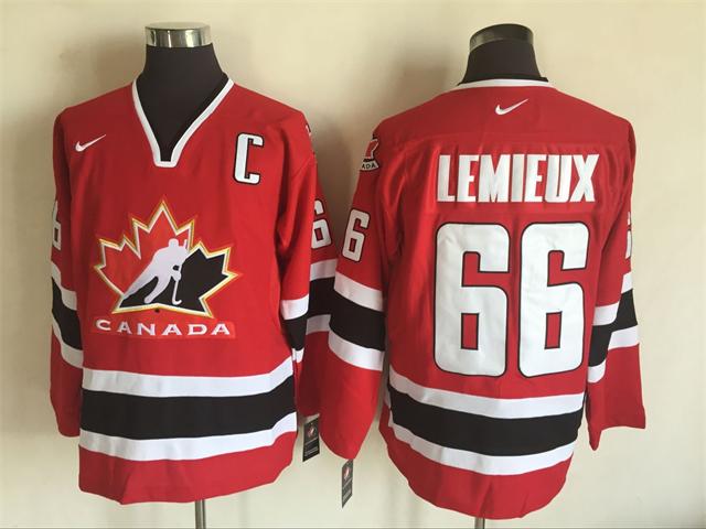 Men's 2002 Team Canada #66 Mario Lemieux Red Nike Olympic Throwback Stitched Hockey Jersey
