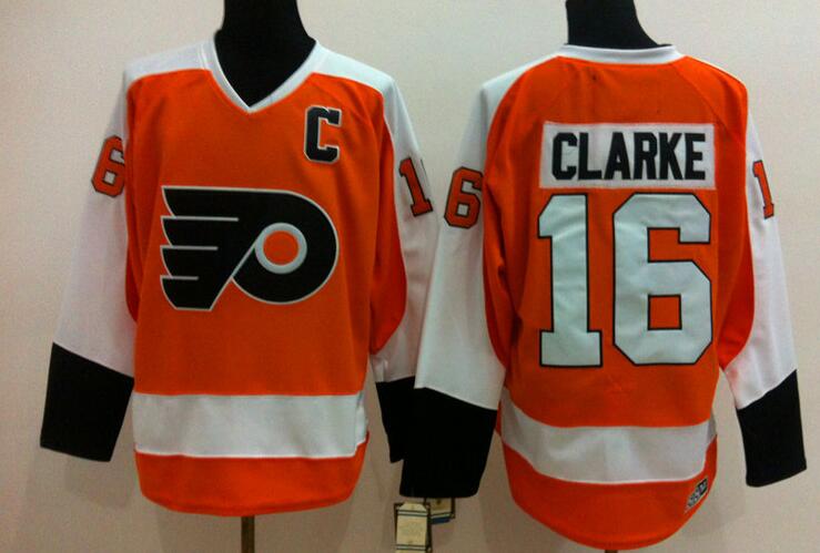 Men's Philadelphia Flyers #16 Bobby Clarke Orange CCM Throwback Vintage Hockey Jersey
